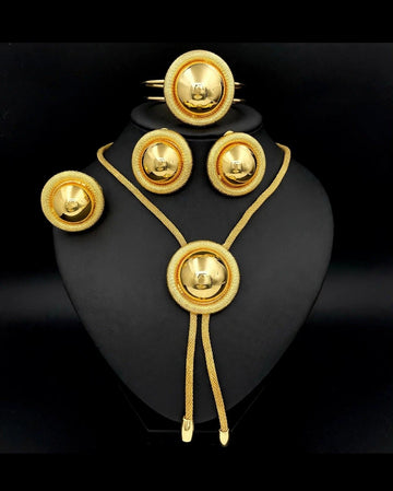 Ayaba Dome Medallion Lariat Jewelry Set, 4 Piece Gold Plated Set for Women
