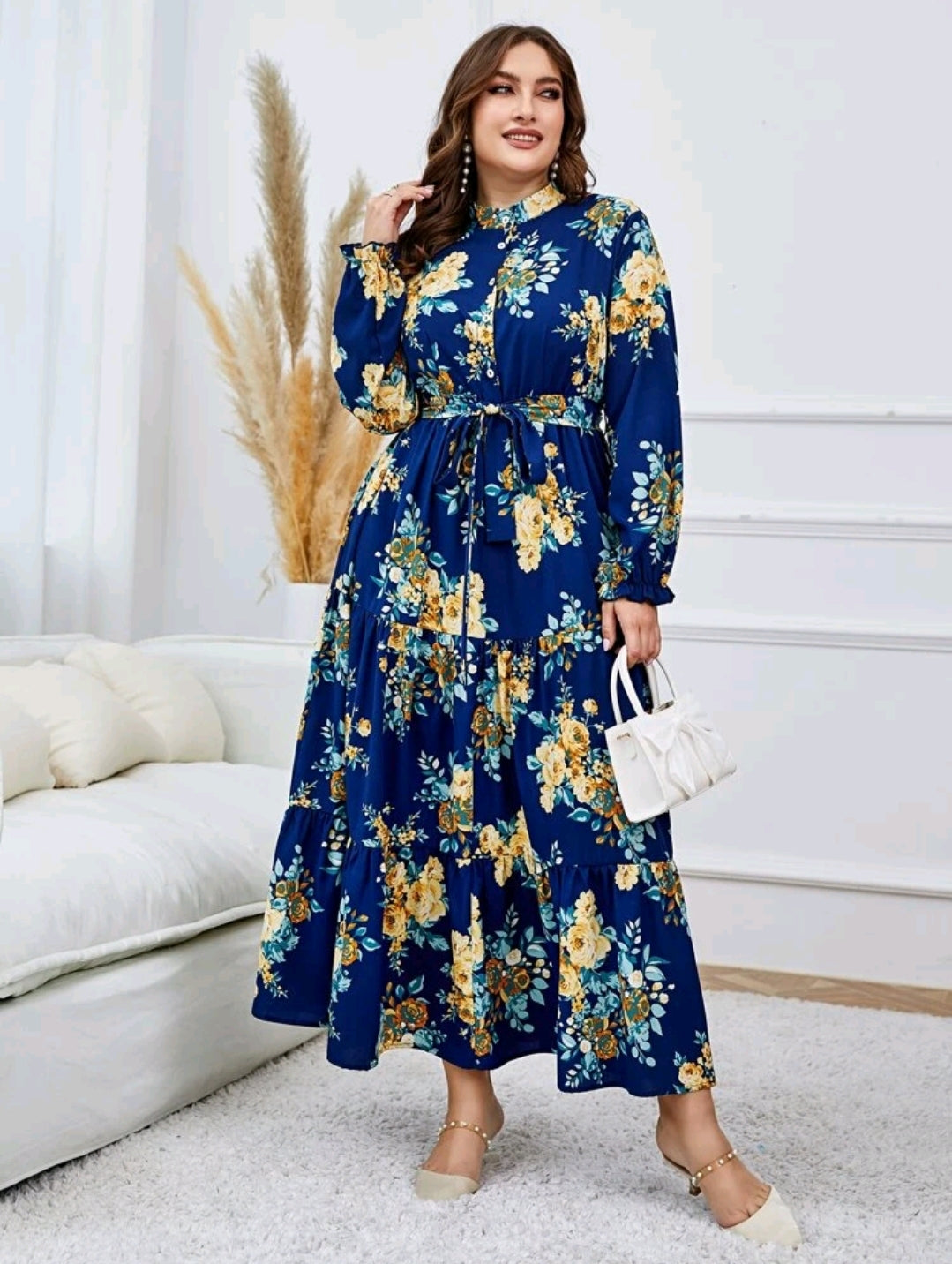 Floral Print Ruffle Hem Belted Dress image 8