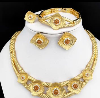 Chisom 18k Gold Plated Party Jewelry Set – Necklace, Earrings, Bracelet & Ring