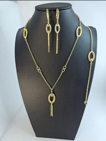 Golden Allure Cascade Jewelry Set – Gold Plated Necklace, Earrings & Bracelet | Cascading Wedding Jewelry