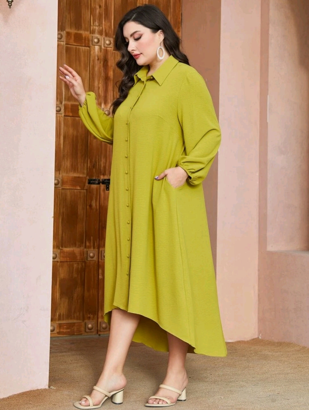 Lantern Sleeve High Low Shirt Dress image 4