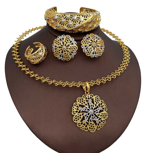 Golden Bloom Majesty Jewelry Set – 18K Gold-Plated Luxury Design