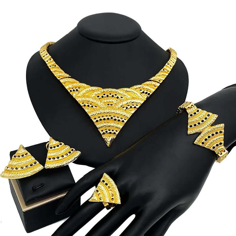 Adeliss Luxe Jewelry Set – 24K Gold-Plated Necklace, Earrings, Bracelet & Ring | FancyDaria Non-Tarnish Women’s Jewelry