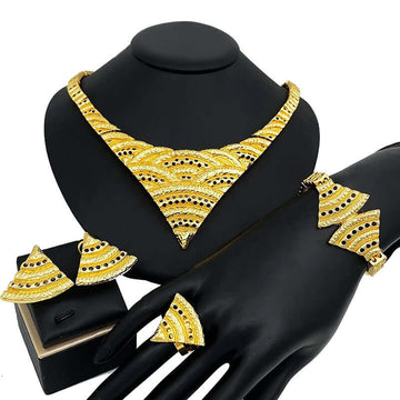 Adeliss Luxe Jewelry Set – 24K Gold-Plated Necklace, Earrings, Bracelet & Ring | FancyDaria Non-Tarnish Women’s Jewelry