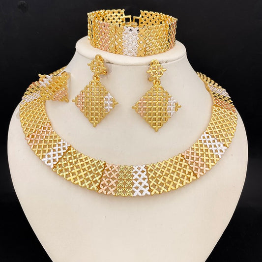 Aso-Oke Elegance 18k Gold Plated Jewelry Set – Choker Necklace, Earrings & Bracelet