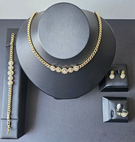 Zina Luxe 18k Gold Plated Jewelry Set – Chain Necklace, Bracelet, Earrings & Ring