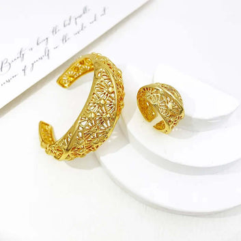 Golden Bloom Majesty Jewelry Set – 18K Gold-Plated Luxury Design