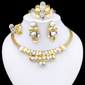 Heart of Love Party Jewelry Set – Gold Plated Necklace, Earrings, Bracelet & Ring for Women