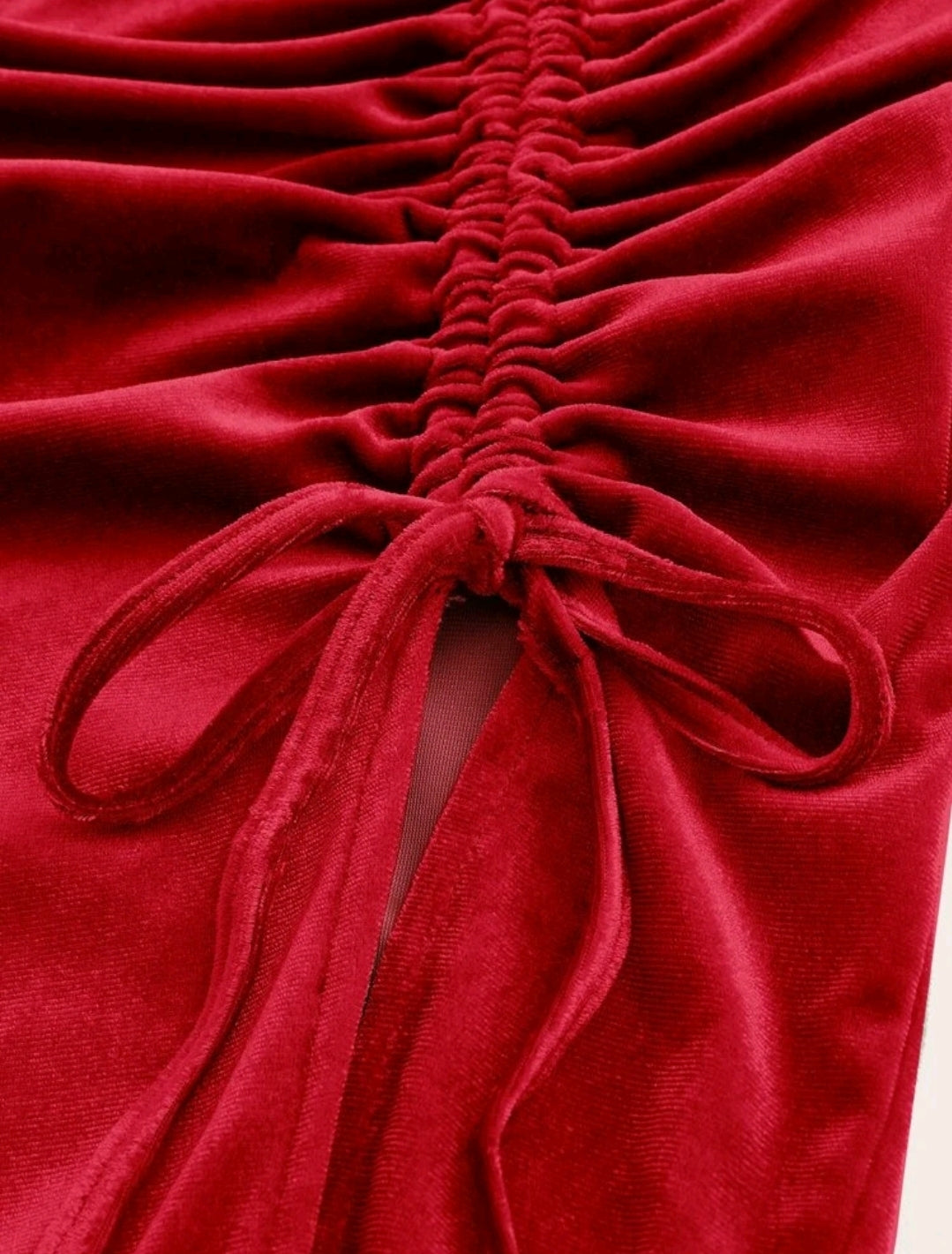Solid Drawstring Ruched Velvet Dress image 2