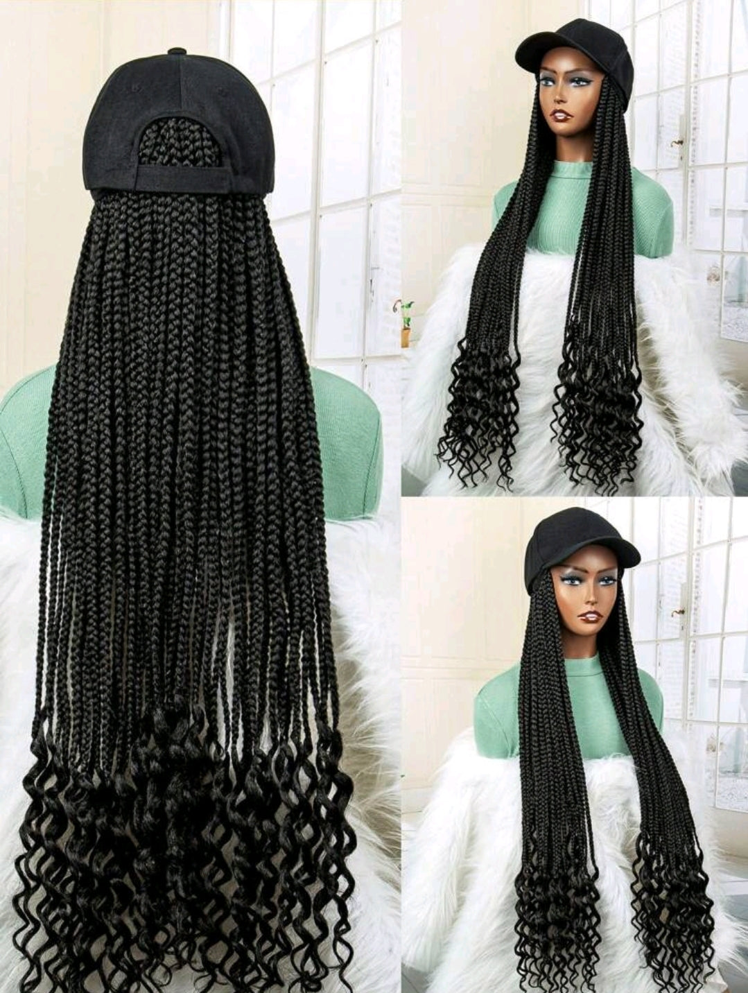 Long Braided Synthetic  Wig Hat  image 2
