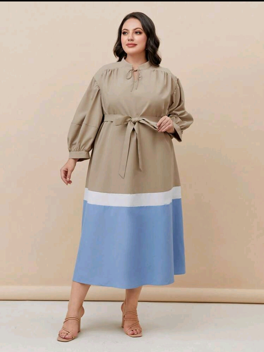 Beige Tie-Neck Dress image 2