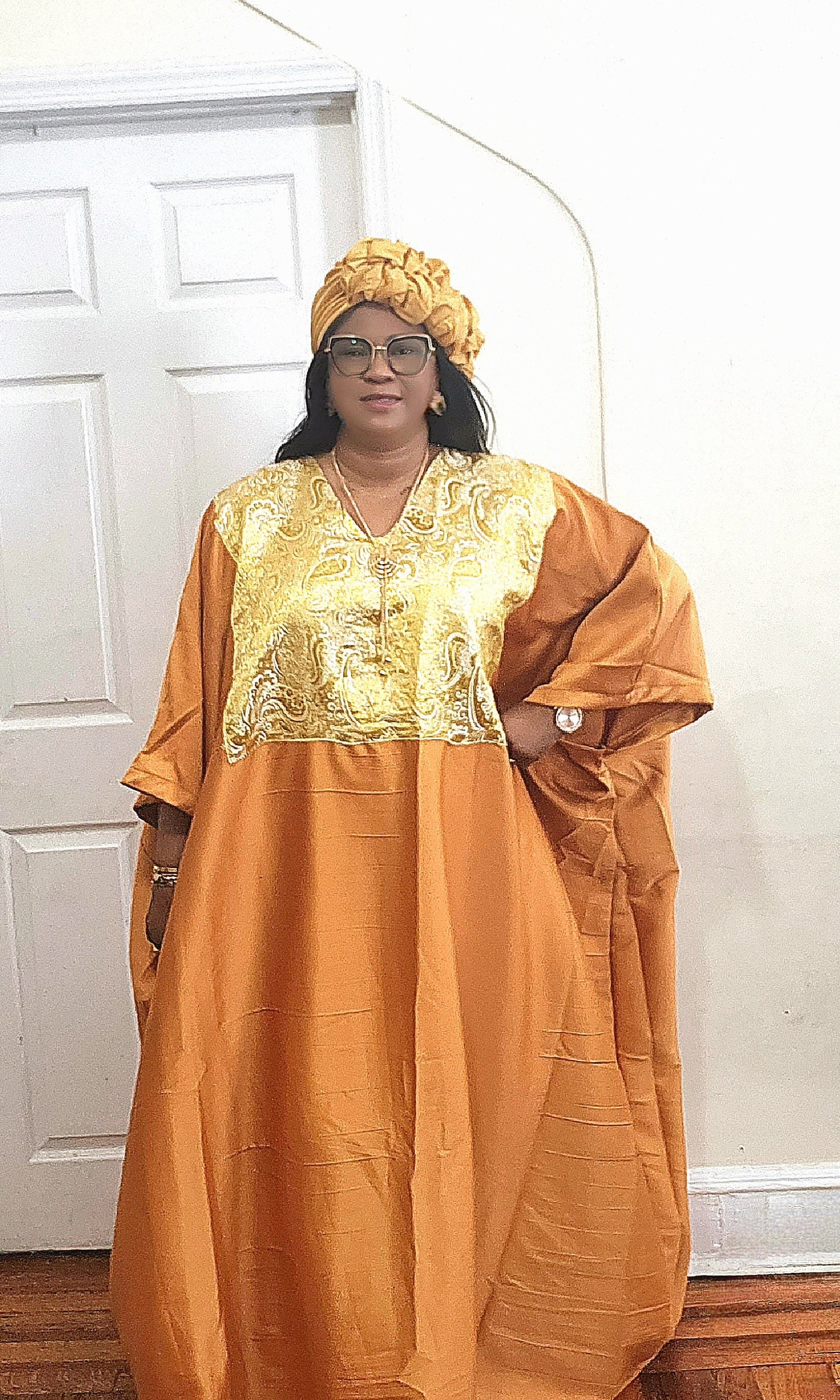 Yellow Silk Boubou Neckline image 4