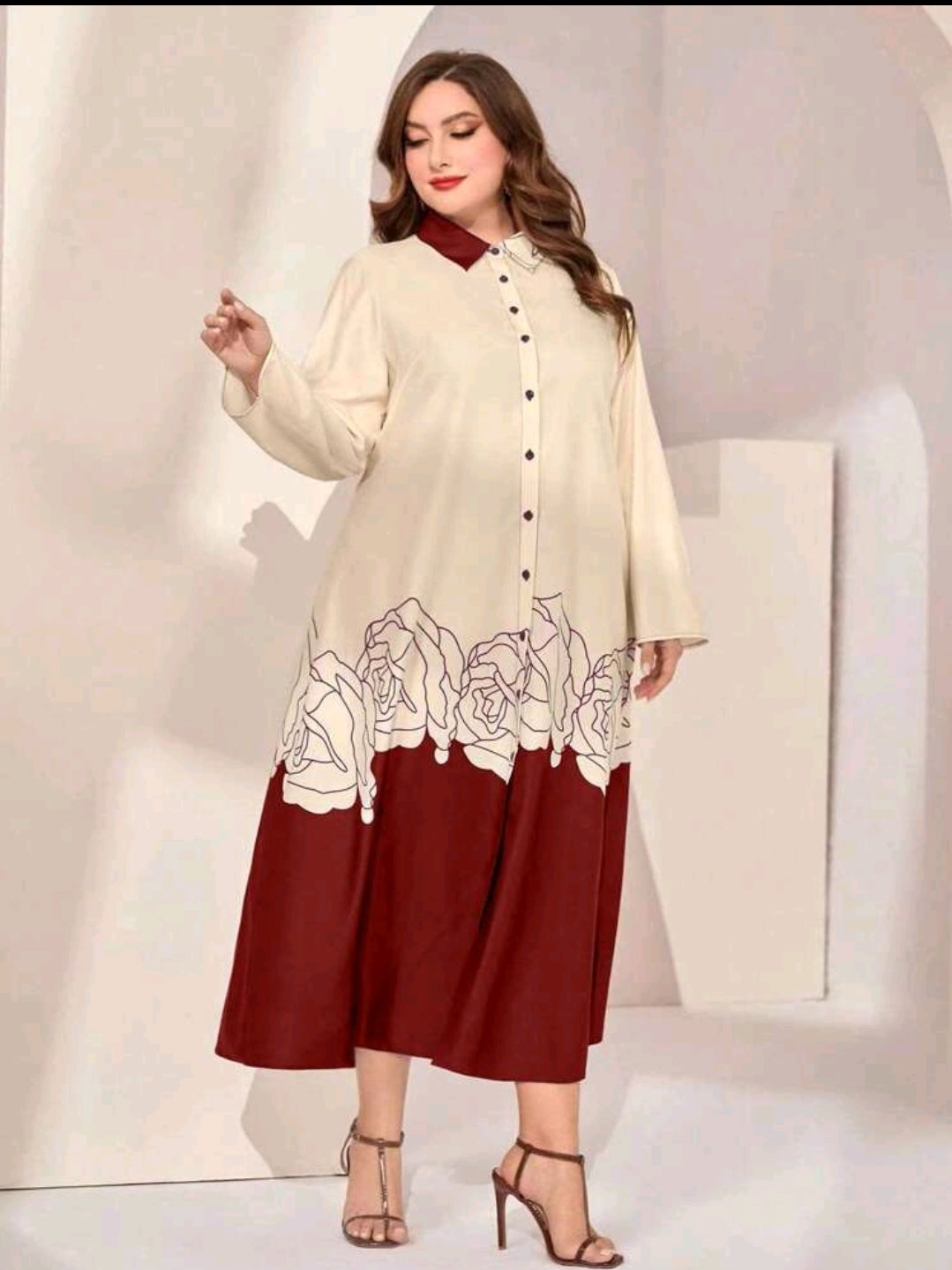  Floral Print Color Block Dress Shirt image 0