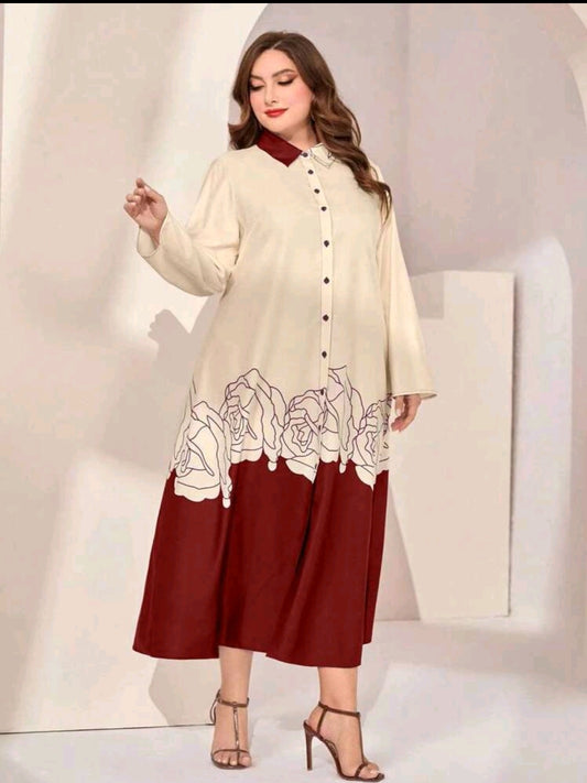 Floral Print Color Block Dress Shirt