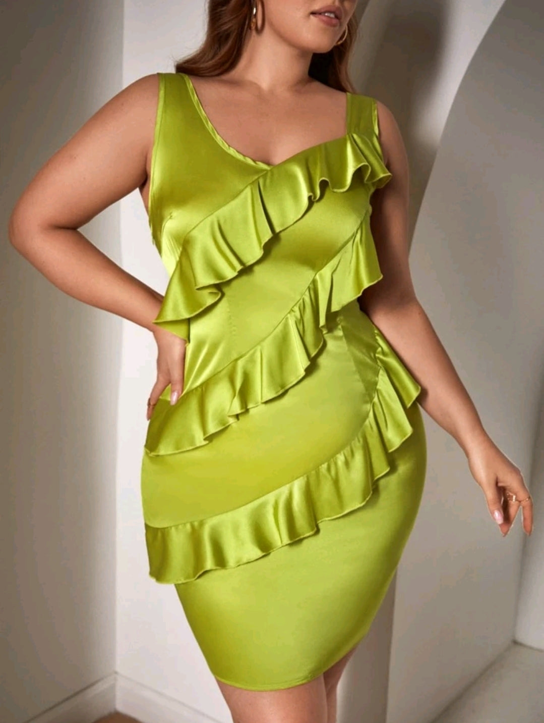 Sexy Plus Ruffle Trim Bodycon Dress image 0