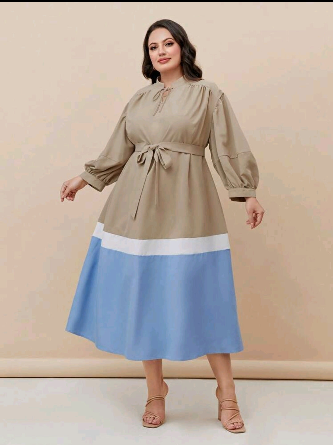 Beige Tie-Neck Dress image 1