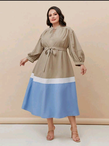 Beige Tie-Neck Dress