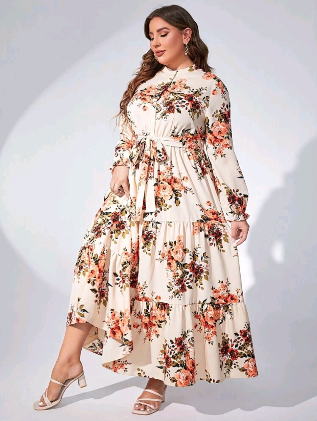 Floral Print Ruffle Hem Belted Dress image 6