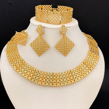 Aso-Oke Elegance 18k Gold Plated Jewelry Set – Choker Necklace, Earrings & Bracelet