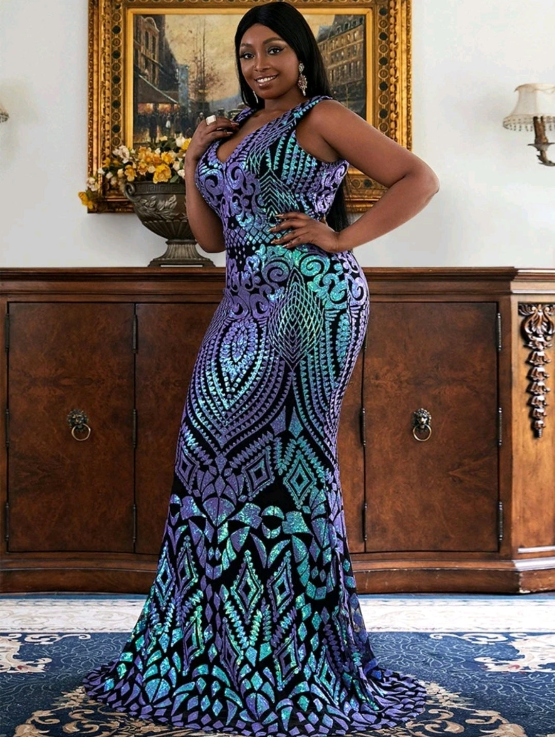 Blue Sequin Formal Dress image 2