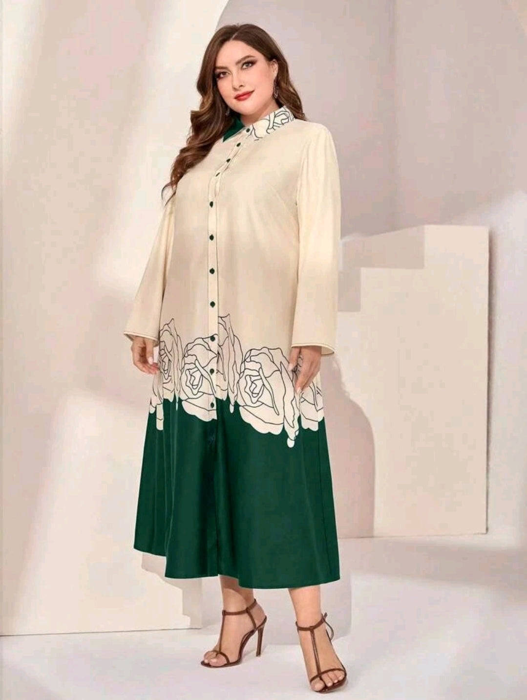  Floral Print Color Block Dress Shirt image 2