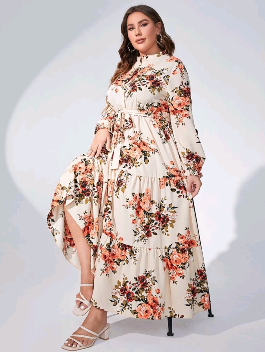 Floral Print Ruffle Hem Belted Dress image 4