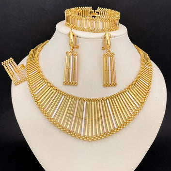 Ewa Oluwa 18k Gold Plated Jewelry Set – Necklace, Earrings, Bracelet & Ring