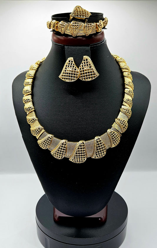 Ewa Ayo 18k Gold Plated Jewelry Set – Necklace, Earrings, Bracelet & Ring