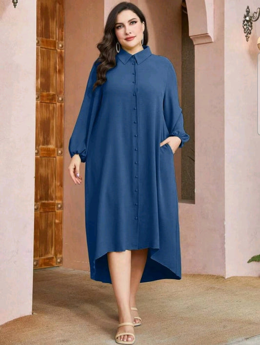 Lantern Sleeve High Low Shirt Dress