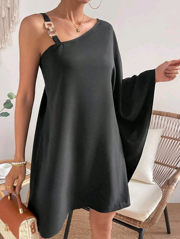 Trumpet Sleeve Chain Detail Dress