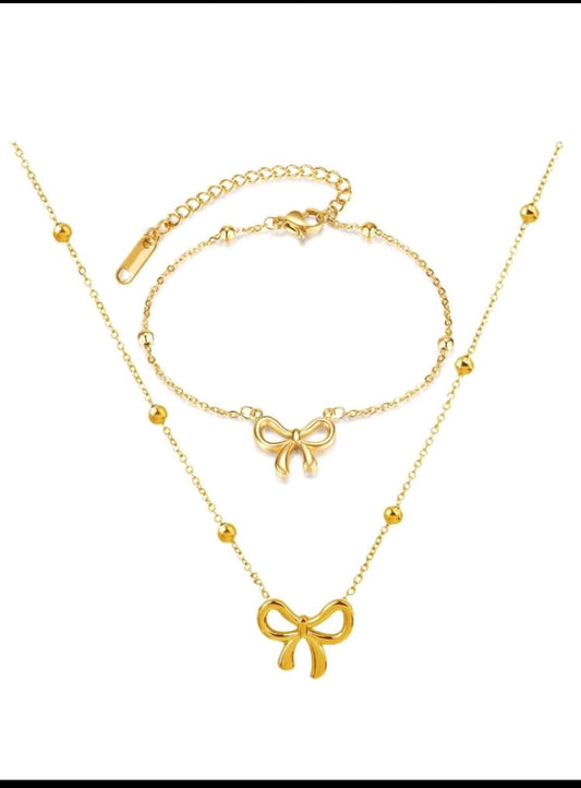 Gilded Butterfly Minimalist Waterproof Necklace & Bracelet Set