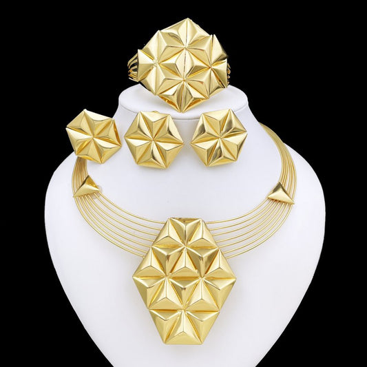 Aduni Oxy Pyramid Party Jewelry Set – Gold Plated Necklace, Earrings, Bracelet & Ring for Women