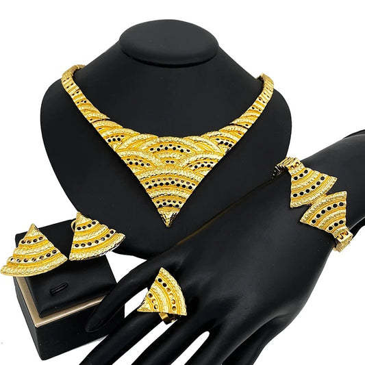 Golden Triangle Gold Plated Jewelry Set – Elegant Bridal & Party Necklace Set