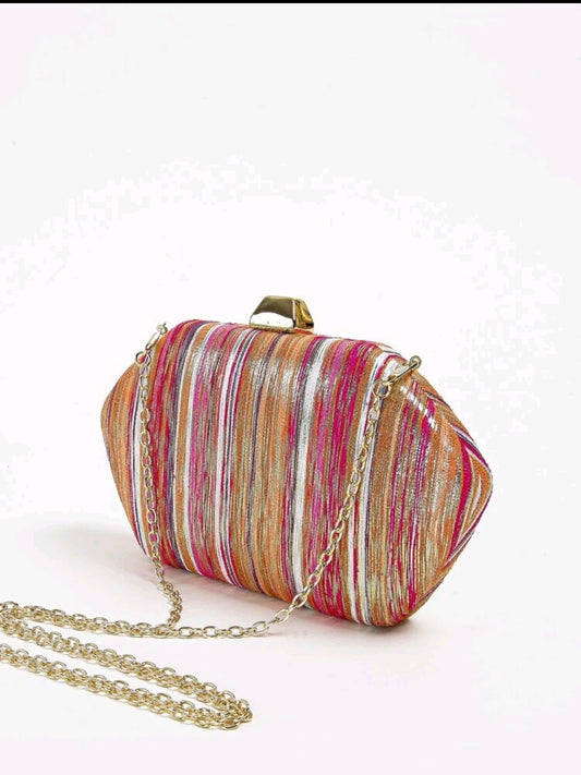 Hexagon Clasp Pink Clutch Bag
