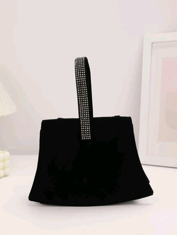 Classy Black Velvet Rhinestone Clutch Bag