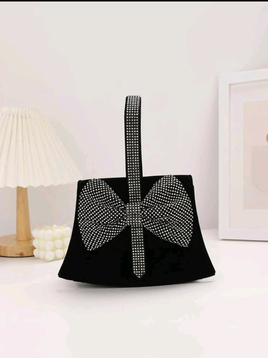 Classy Black Velvet Rhinestone Clutch Bag