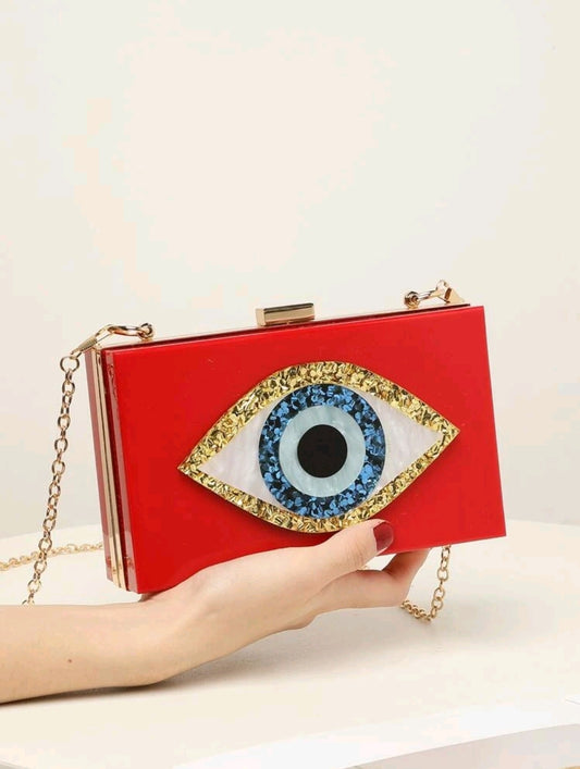 Blue Eye Red Clutch Square Bag