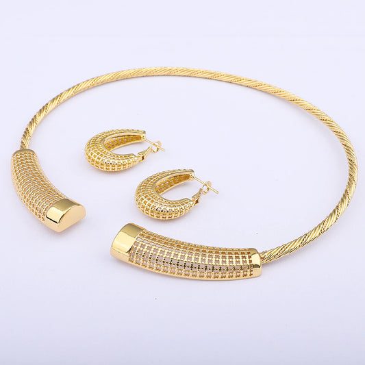 Temi Net Cord Gold Plated Jewelry Set