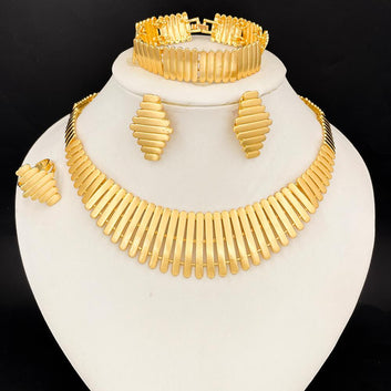 Abeni 18k Gold Plated Jewelry Set | Collar Necklace, Earrings, Bracelet & Ring