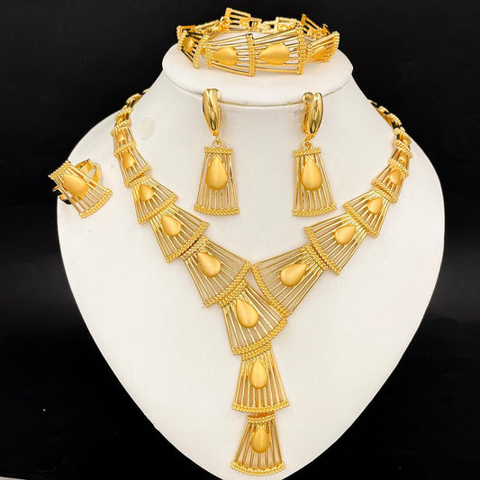 Ifedayo 18k Gold Plated Jewelry Set – V-Shaped Necklace, Earrings, Bracelet & Ring