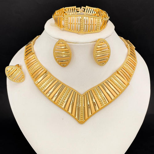 Temilade 18k Gold Plated Jewelry Set – Collar Necklace, Earrings, Bracelet & Ring