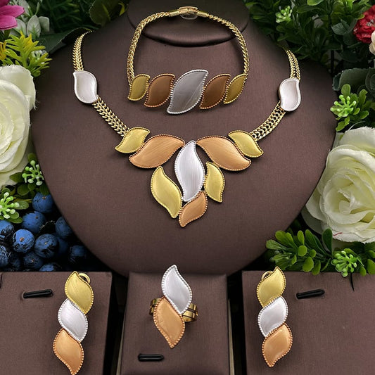 Adelola 18k Gold Plated Party Jewelry Set – Elegant Necklace, Earrings, Bracelet & Ring
