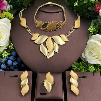Adelola 18k Gold Plated Party Jewelry Set – Elegant Necklace, Earrings, Bracelet & Ring