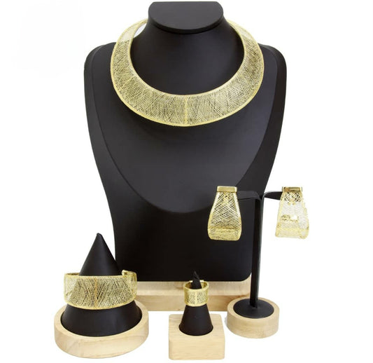 Ethereal Elegance Jewelry Set | Gold Plated Necklace, Earrings & Bracelet – FancyDaria