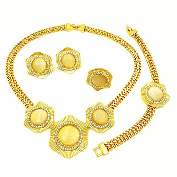 Kikiola Golden Jewelry Set – Elegant Gold Plated Necklace, Earrings, Bracelet & Ring for Women
