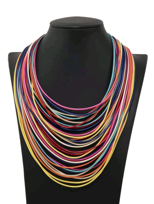 Women Multi Layer Multi Color Chunky Bib Necklace Magnetic Clasp Wax Chocker