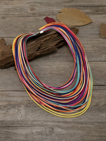 Women Multi Layer Multi Color Chunky Bib Necklace Magnetic Clasp Wax Chocker
