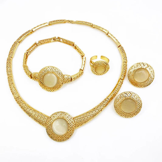 Bisola 18k Gold Plated Opal Jewelry Set – Necklace, Earrings, Bracelet & Ring