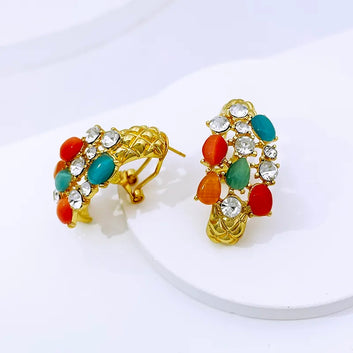 Multicolor Zirconia Cord Jewelry Set – Vibrant Necklace, Earrings, Bracelet & Ring for Women