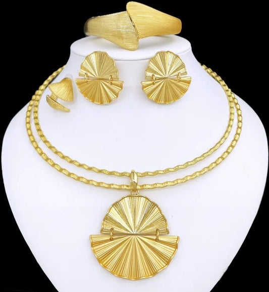 Mide 18k Gold Plated Party Jewelry Set – Necklace, Earrings, Bracelet & Ring